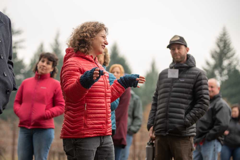 Nadine Basile presents during field day at Soter Vineyards&#039; Mineral Springs Ranch