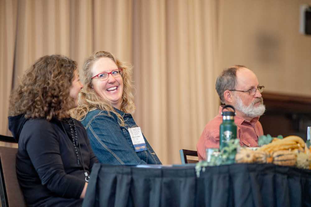 Nadine Basile, Anna Jones-Crabtree, and Wali Via during keynote presentation &quot;Biodynamics in Practice: Stories of Regeneration&quot;