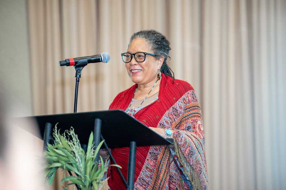 Claudia J. Ford during keynote presentation on &quot;Biodynamics, Indigeneity, and Social Justice&quot;