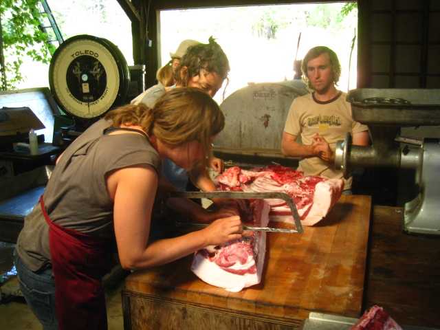 Cutting pork chops by hand